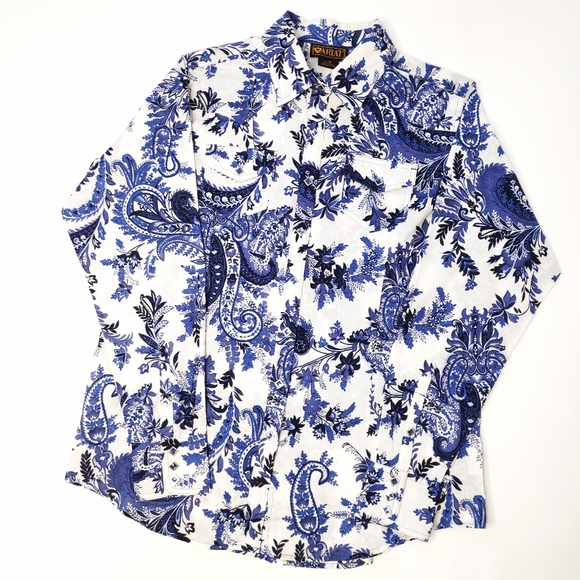 Ariat Tops - Ariat Women's Paisley Blue White Button Up Blouse